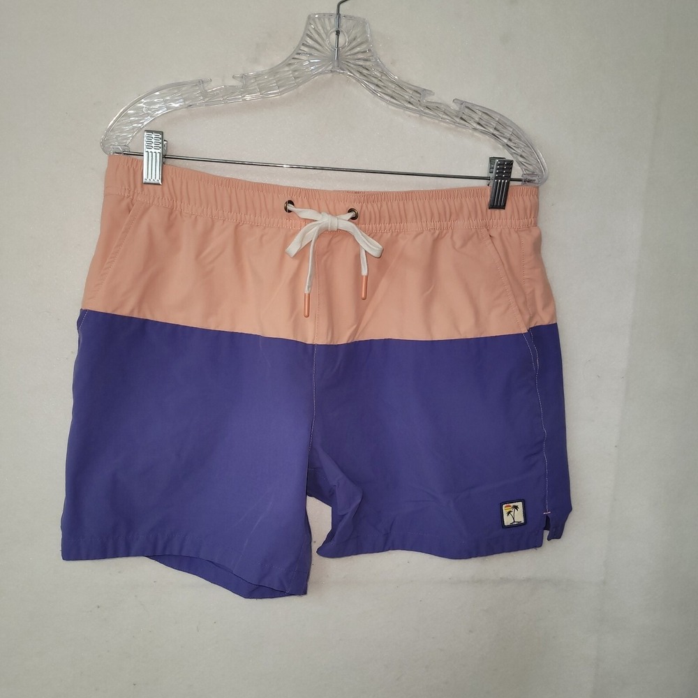 Marine Layer Mens Swim Trunks‎ L Colorblock Peach Large Drawstring 6in Inseam